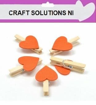 SMALL 30mm - NATURAL WOODEN CRAFT PEGS WITH ORANGE HEARTS