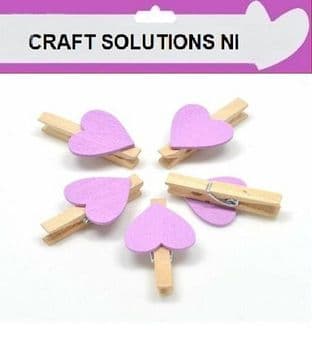 SMALL 30mm - NATURAL WOODEN CRAFT PEGS WITH ORCHID HEARTS