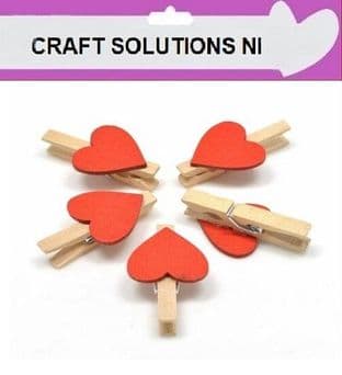 SMALL 30mm - NATURAL WOODEN CRAFT PEGS WITH RED HEARTS