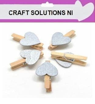 SMALL 30mm - NATURAL WOODEN CRAFT PEGS WITH SILVER HEARTS
