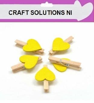 SMALL 30mm - NATURAL WOODEN CRAFT PEGS WITH YELLOW HEARTS
