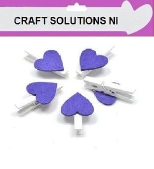 SMALL 30mm - WHITE WOODEN CRAFT PEGS WITH DARK VIOLET COLOURED HEARTS