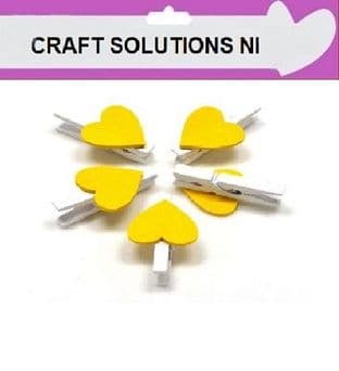 SMALL 30mm - WHITE WOODEN CRAFT PEGS WITH DARK YELLOW COLOURED HEARTS