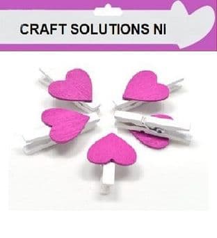 SMALL 30mm - WHITE WOODEN CRAFT PEGS WITH FUCHSIA COLOURED HEARTS