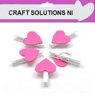 SMALL 30mm - WHITE WOODEN CRAFT PEGS WITH HOT PINK COLOURED HEARTS