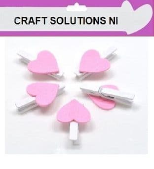 SMALL 30mm - WHITE WOODEN CRAFT PEGS WITH LIGHT PINK COLOURED HEARTS
