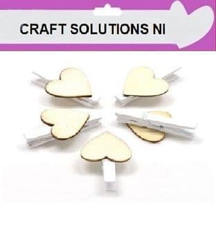 SMALL 30mm - WHITE WOODEN CRAFT PEGS WITH NATURAL COLOURED HEARTS