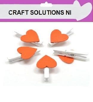 SMALL 30mm - WHITE WOODEN CRAFT PEGS WITH ORANGE COLOURED HEARTS