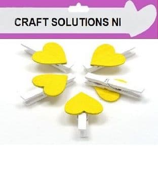 SMALL 30mm - WHITE WOODEN CRAFT PEGS WITH YELLOW COLOURED HEARTS