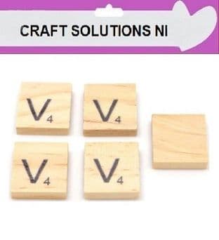 V - WOODEN QUALITY SCRABBLE TILE LETTERS - PACKS OF 5,10,20,50. - GAME PIECES