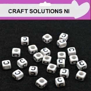 WHITE CUBE 'C' ALPHABET BEADS - SINGLE LETTERS A - Z - ACRYLIC BEADS 6mm