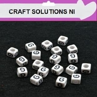WHITE CUBE 'G' ALPHABET BEADS - SINGLE LETTERS A - Z - ACRYLIC BEADS 6mm