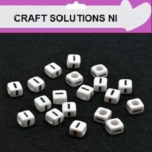 WHITE CUBE 'I' ALPHABET BEADS - SINGLE LETTERS A - Z - ACRYLIC BEADS 6mm