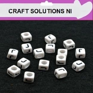 WHITE CUBE 'J' ALPHABET BEADS - SINGLE LETTERS A - Z - ACRYLIC BEADS 6mm