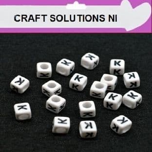 WHITE CUBE 'K' ALPHABET BEADS - SINGLE LETTERS A - Z - ACRYLIC BEADS 6mm