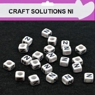 WHITE CUBE 'N' ALPHABET BEADS - SINGLE LETTERS A - Z - ACRYLIC BEADS 6mm