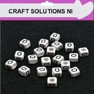 WHITE CUBE 'O' ALPHABET BEADS - SINGLE LETTERS A - Z - ACRYLIC BEADS 6mm