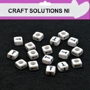 WHITE CUBE 'T' ALPHABET BEADS - SINGLE LETTERS A - Z - ACRYLIC BEADS 6mm