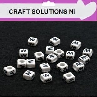 WHITE CUBE 'W' ALPHABET BEADS - SINGLE LETTERS A - Z - ACRYLIC BEADS 6mm
