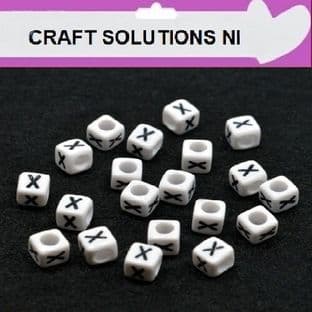 WHITE CUBE 'X' ALPHABET BEADS - SINGLE LETTERS A - Z - ACRYLIC BEADS 6mm