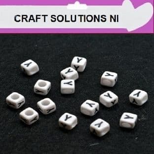 WHITE CUBE 'Y' ALPHABET BEADS - SINGLE LETTERS A - Z - ACRYLIC BEADS 6mm
