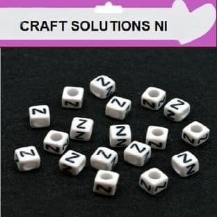 WHITE CUBE 'Z' ALPHABET BEADS - SINGLE LETTERS A - Z - ACRYLIC BEADS 6mm