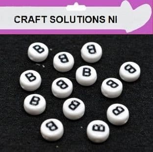WHITE DISC 'B' - ALPHABET BEADS - SINGLE LETTERS A - Z - ACRYLIC BEADS 7mm x 4mm