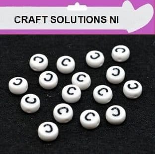 WHITE DISC 'C' - ALPHABET BEADS - SINGLE LETTERS A - Z - ACRYLIC BEADS 7mm x 4mm
