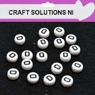 WHITE DISC 'D' - ALPHABET BEADS - SINGLE LETTERS A - Z - ACRYLIC BEADS 7mm x 4mm