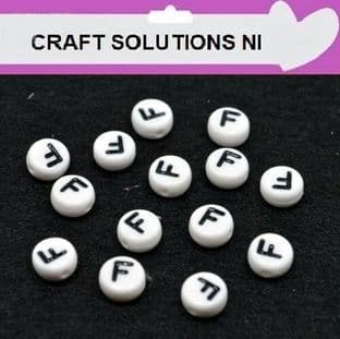 WHITE DISC 'F' - ALPHABET BEADS - SINGLE LETTERS A - Z - ACRYLIC BEADS 7mm x 4mm