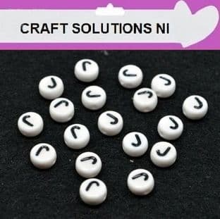 WHITE DISC 'J' - ALPHABET BEADS - SINGLE LETTERS A - Z - ACRYLIC BEADS 7mm x 4mm