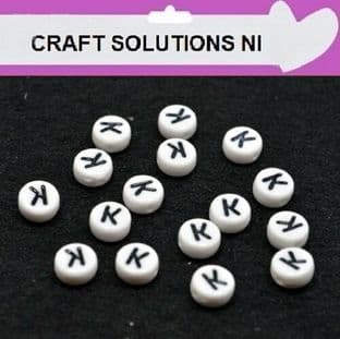 WHITE DISC 'K' - ALPHABET BEADS - SINGLE LETTERS A - Z - ACRYLIC BEADS 7mm x 4mm