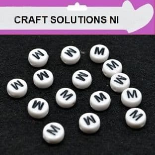 WHITE DISC 'M' - ALPHABET BEADS - SINGLE LETTERS A - Z - ACRYLIC BEADS 7mm x 4mm