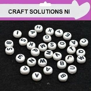 WHITE DISC 'MIXED' - ALPHABET BEADS - SINGLE LETTERS A - Z - ACRYLIC BEADS 7mm x 4mm