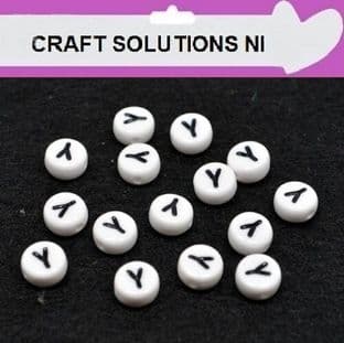 WHITE DISC 'Y' - ALPHABET BEADS - SINGLE LETTERS A - Z - ACRYLIC BEADS 7mm x 4mm