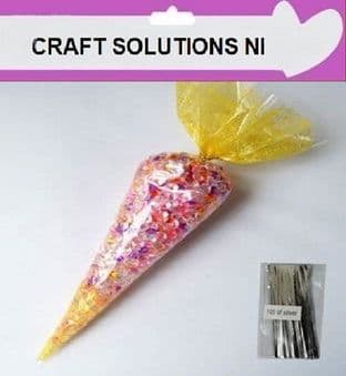 YELLOW SWEET CONES Cellophane Sweet / Party Bags With Free 4" Silver Twist ties