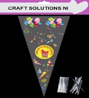 YELLOW THANK YOU FOR COMING TO MY PARTY - Cone Bags - Party Bags - Sweets - Cello Bags