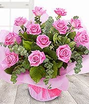 Aqua Bouquet of a Dozen Pink Roses