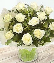 Aqua Bouquet of a Dozen White Roses