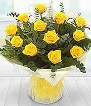 Hand Tied Bouquet of a Dozen Yellow Roses