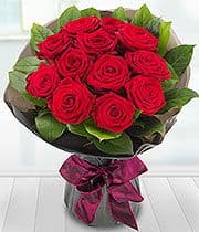 Handtied Bouquet of a Dozen Red Roses