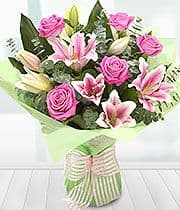 Pink Lily and Rose Aqua Bouquet