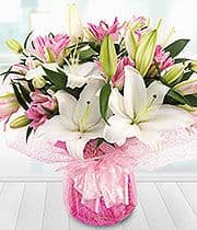 White and Pink Lily Aqua Bouquet