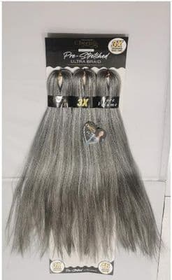 X3. Grey Cherish Handmade Ultra Braid. Time Saving Pre-Stretched Braid. Bulk Braiding Hair Extension