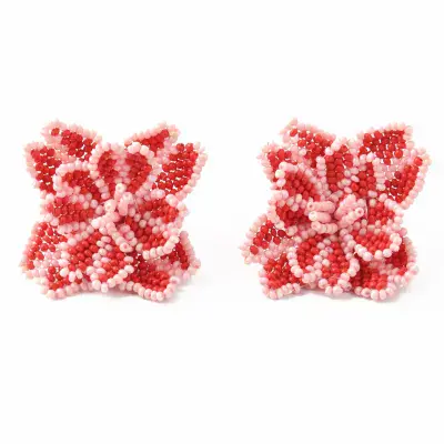 3D Dark Pink Flower Earring