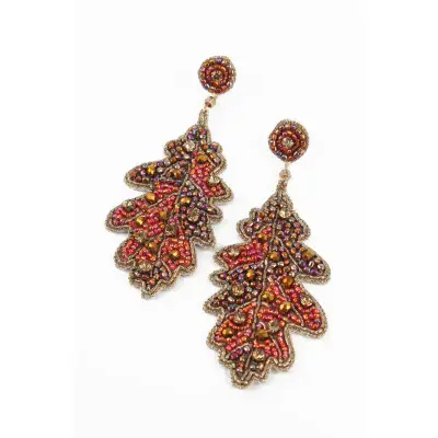 Beaded Autumn Acorn Leaf Drops