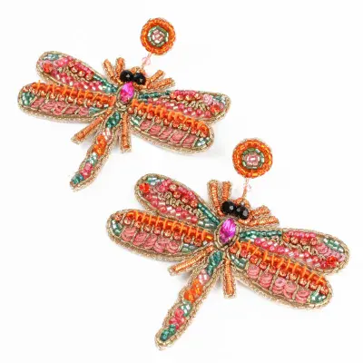 Beaded Pink Dragonfly Earring