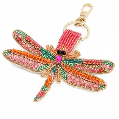 Beaded Pink Dragonfly Keyring/Bag Charm