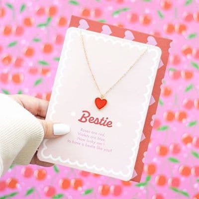 Bestie Enamel Heart Necklace Card