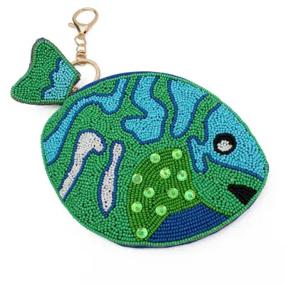 Blue Fish Beaded Purse with Keyring